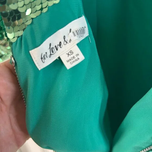 For Love & Lemons Marais Sequin Mini Dress SZXS Backless Green Party Cocktail
